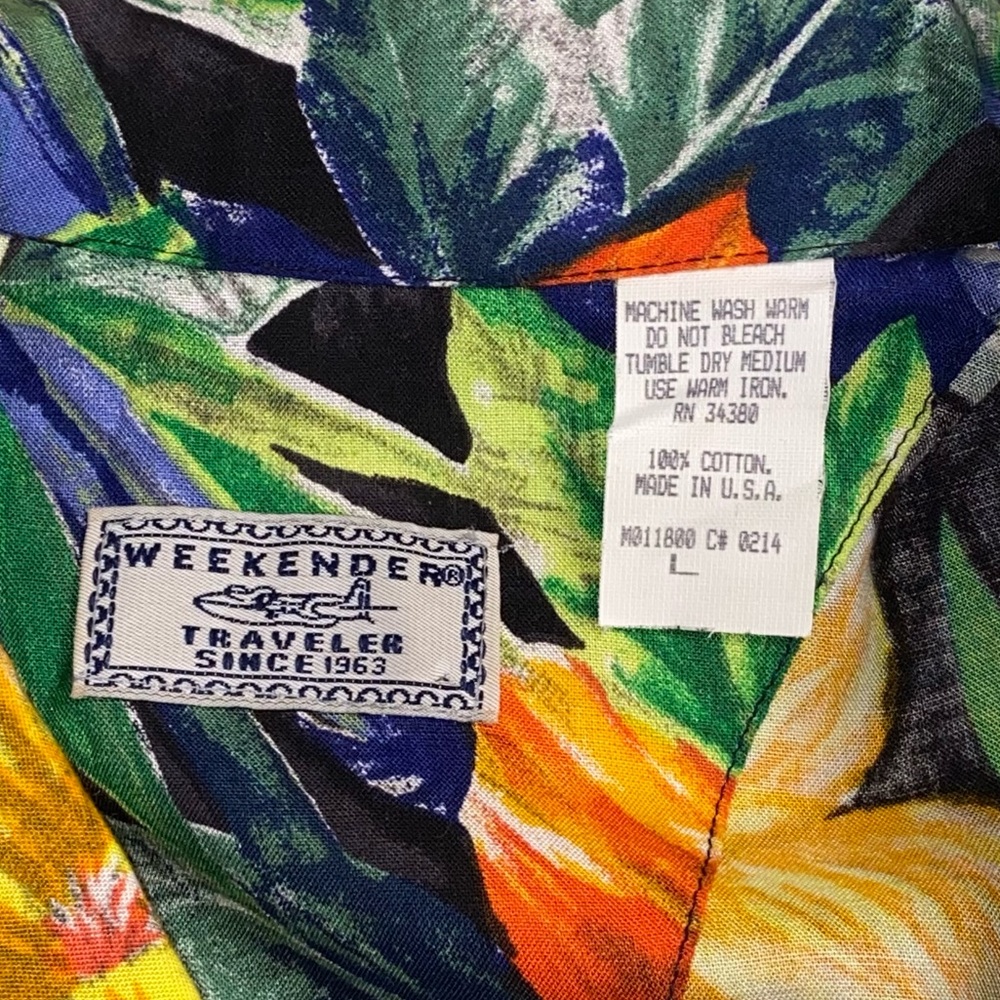 Vtg WEEKENDER Traveler Floral Hawaiian Button Down USA Cotton Shirt Men’s L - Picture 7 of 8